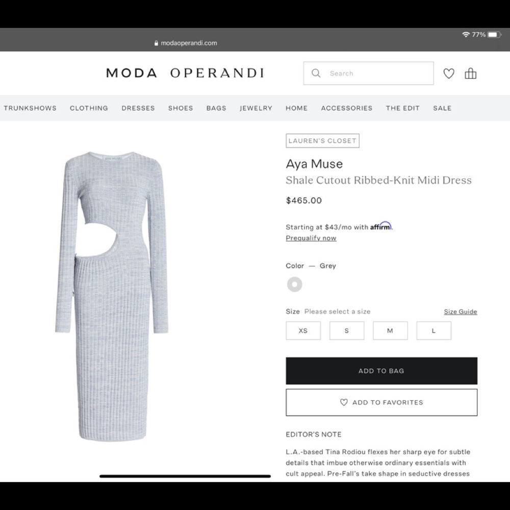 NWOT Aya Muse Shale Cutout Ribbed-Knit Midi Dress